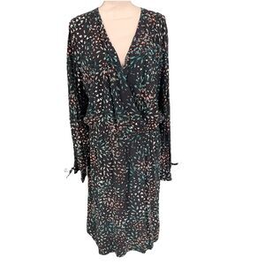 New Long Tall Sally Size 18 Tie Detail Dress Long Sleeve Faux Wrap Midi Hearts